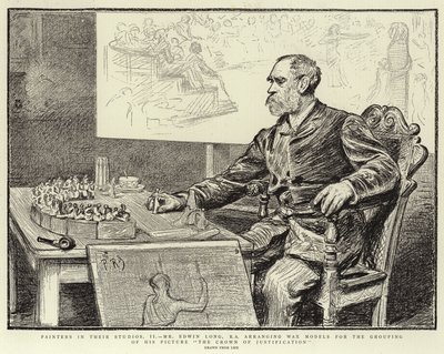 Maler in ihren Ateliers, II, Herr Edwin Long, R A, arrangiert Wachsmodele für die Gruppierung seines Bildes Die Krone der Rechtfertigung von Charles Paul Renouard